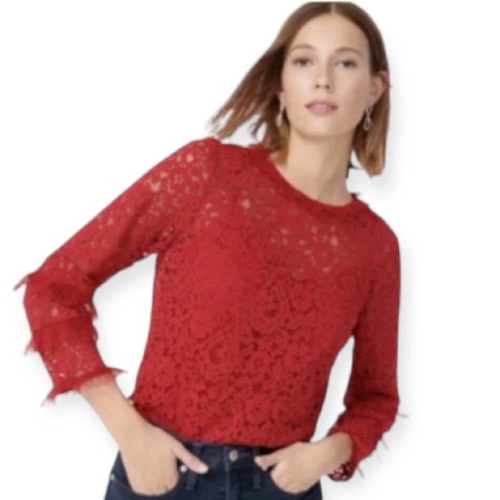 J Crew NEW Lace & Tulle Ruffle Top Holiday